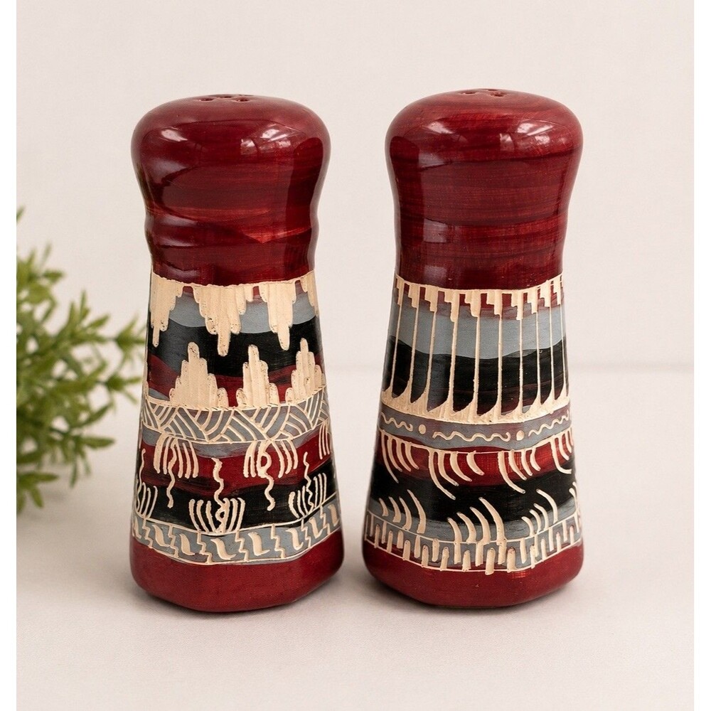 Vintage Navajo Salt & Pepper Shakers C King Hand Etched Southwestern Pottery 5”